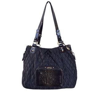 Brahmin Black Quilted Croc Embossed Patent Leather Shoulder Bag